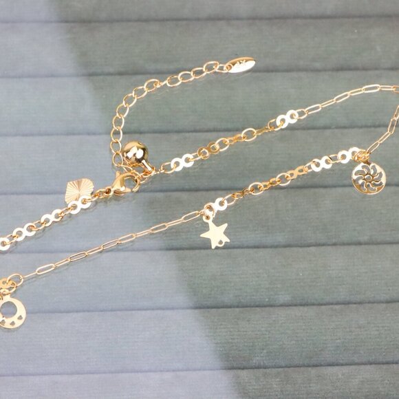 "Charming Rose Gold Anklet with Star & Circle Charms, XPAL1072 - Picture 1 of 12